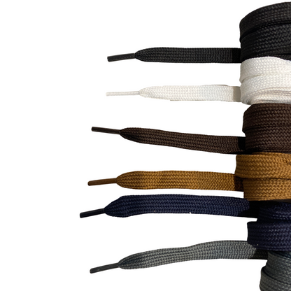 54” woven flat 3/8” (appx 9mm) width shoelaces